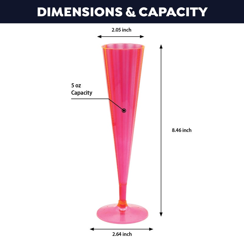Party Essentials 100Count Hard Plastic Twopiece 5 oz Champagne Flutes, Neon Pink - Image 3
